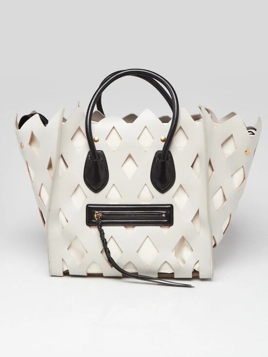 Celine Handbags - Celine Pale Grey Calfskin Leather Medium Cutout Phantom Luggage Tote Bag